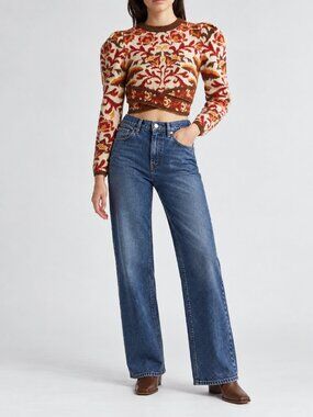 FARM Rio Toucans Cropped Sweater | Tropical Bird Print | Large